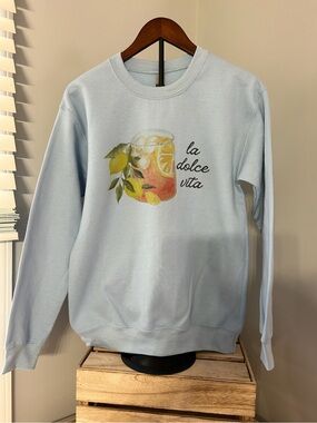 NWOT Light Blue 'La Dolce Vita' Lemon Graphic Sweatshirt